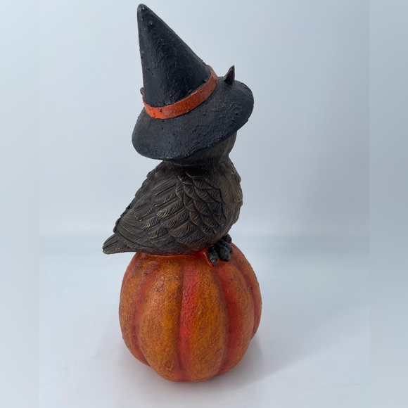 Halloween Owl Witch On Pumpkin Jack O Lantern 12" x 5" Retro Rustic Resin - Picture 5 of 13
